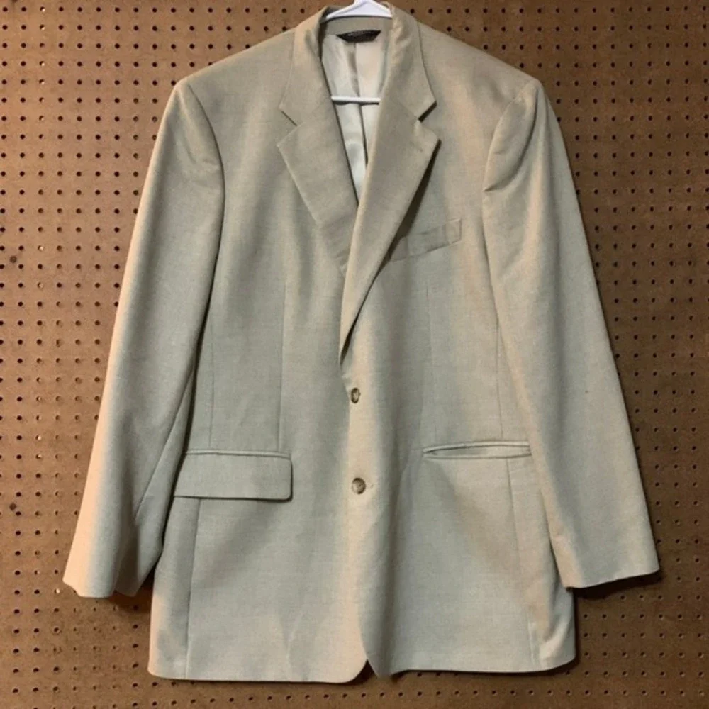 Brooks 346 Mens Blazer Jacket Tan Wool Silk‎ Blend Two Button Sport Coat 44 L